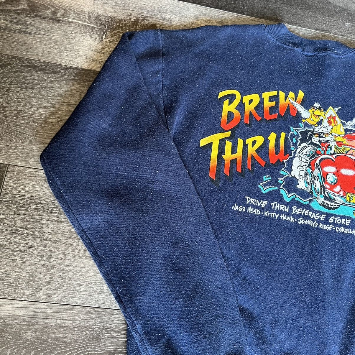 Band Tees × Vintage Vintage 1990s Brew Thru Outer Banks NC Crewneck Sweatshirt Size US M / EU 48-50 / 2 - 3 Thumbnail