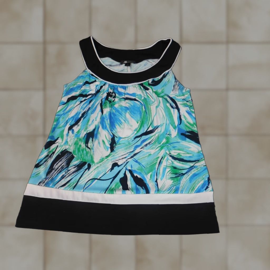 Vintage AB Studio Womens Blouse Small blue floral stretch pullover Size S / US 4 / IT 40 - 1 Thumbnail