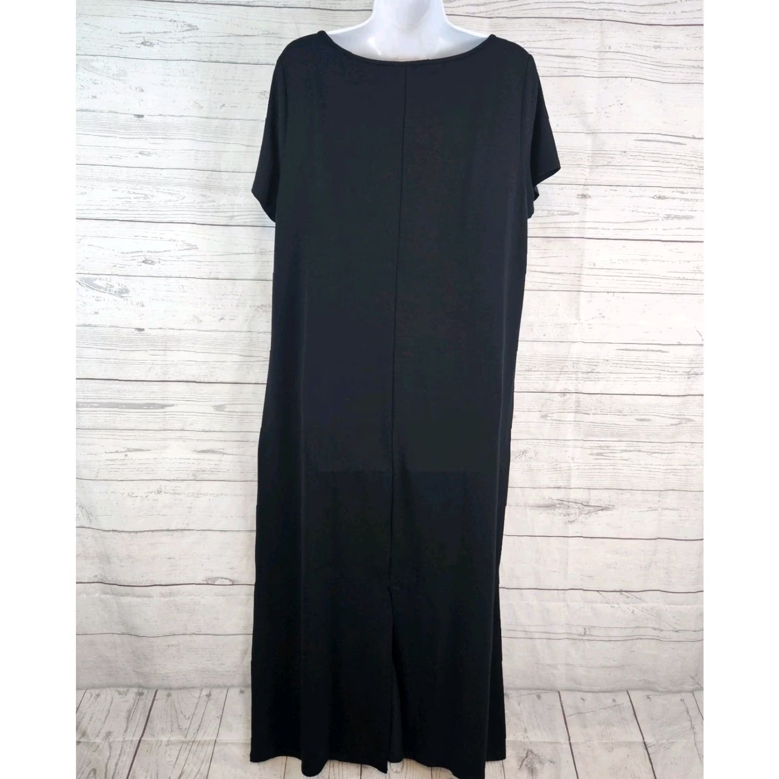 J. Jill J Jill Wearever Collection Womens Dress L Solid Black Short Sleeve Rayon Midi Shift Pullover Casual 47" Length Womens Size 36" / US 14 / IT 50 - 3 Thumbnail