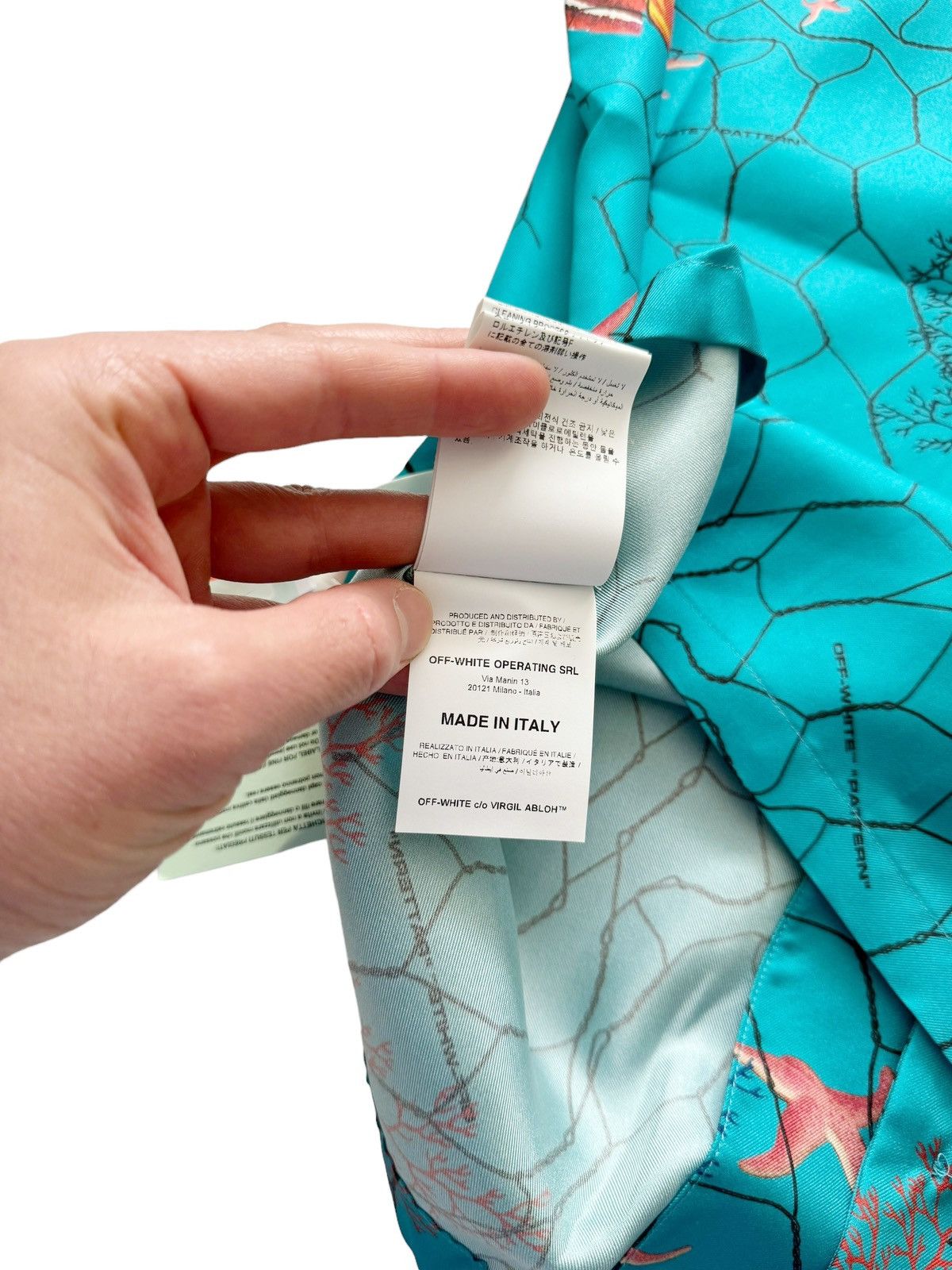 Off-White $1,200 Silk Fish Net Shirt Blue Size US L / EU 52-54 / 3 - 10 Thumbnail