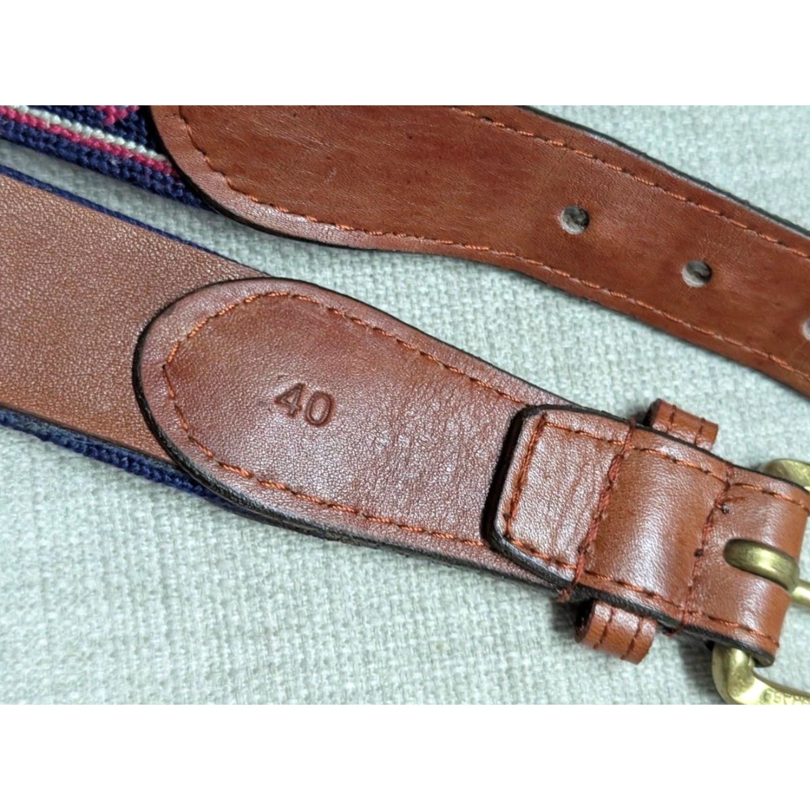 Brooks Brothers BROOKS BROTHERS belt Geometric Mens 40 blue needlepoint leather cotton Size 40 - 7 Thumbnail