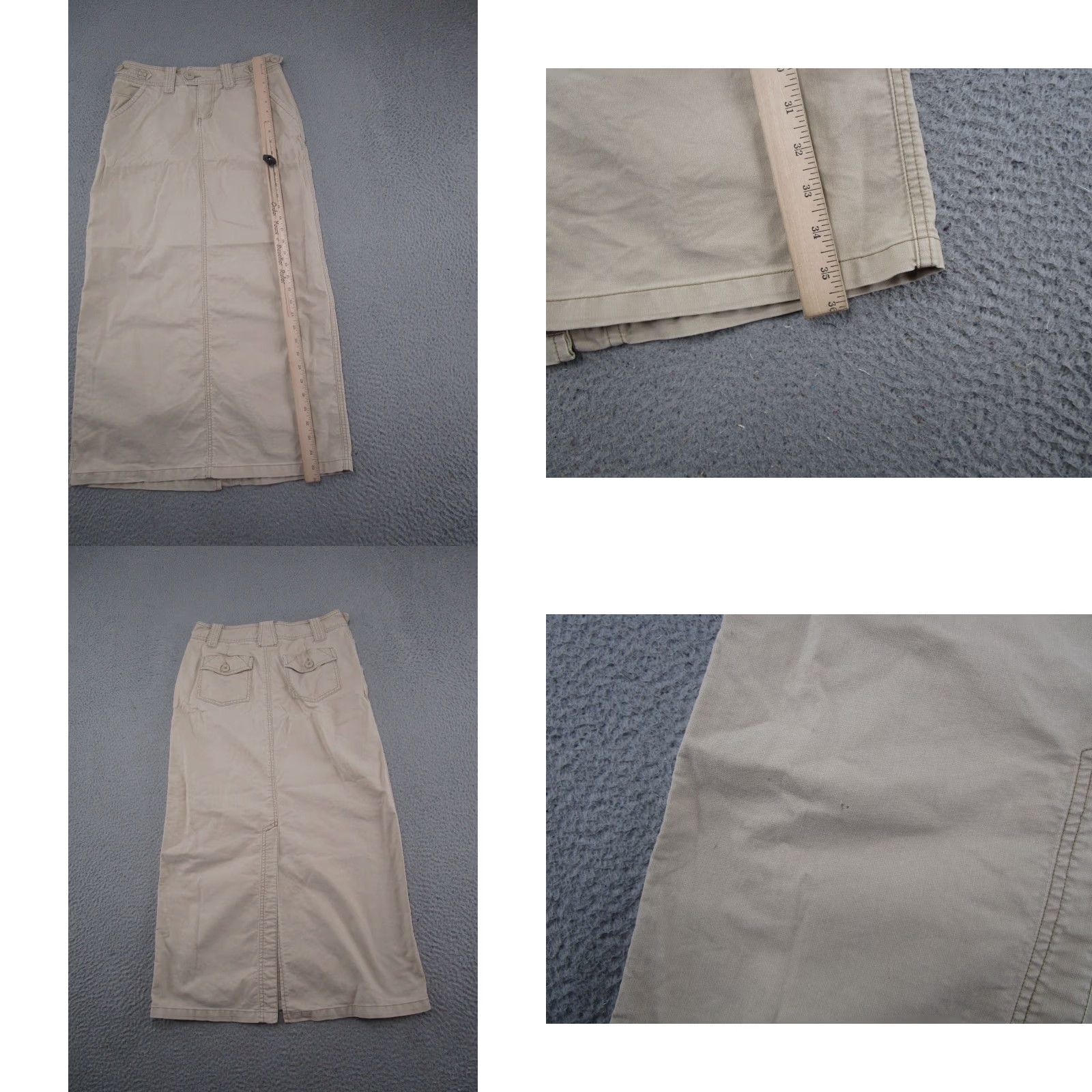 Vintage VTG Maurices Maxi Skirt Womens Size 4 Beige Cotton Back Slit Pockets Button 1990s City Preppy Fall Spring Summer Women Size 27" / US 4 / IT 40 - 8 Thumbnail
