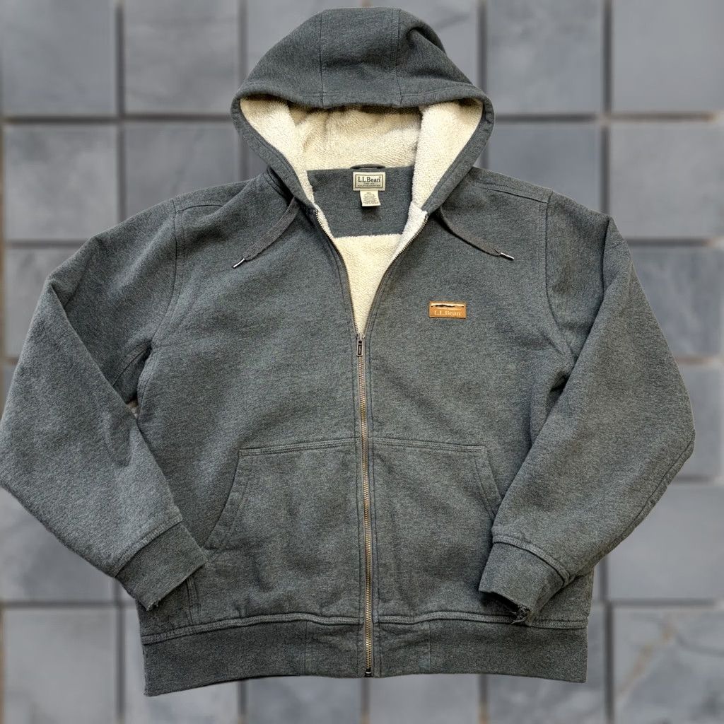 Vintage L.L. Bean Sweatshirt Mens M Gray Katahdin Iron Works Sherpa Fleece Zip Hoodie Full Zip Hooded Pockets Heavyweight Regular Gray Navy? Size US M / EU 48-50 / 2 - 1 Thumbnail