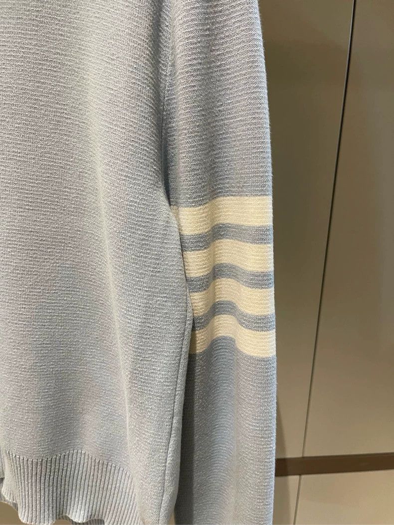 Thom Browne Thom Browne Size 1Sky Blue Classic Four Stripe Knit Pullove Size US S / EU 44-46 / 1 - 5 Thumbnail