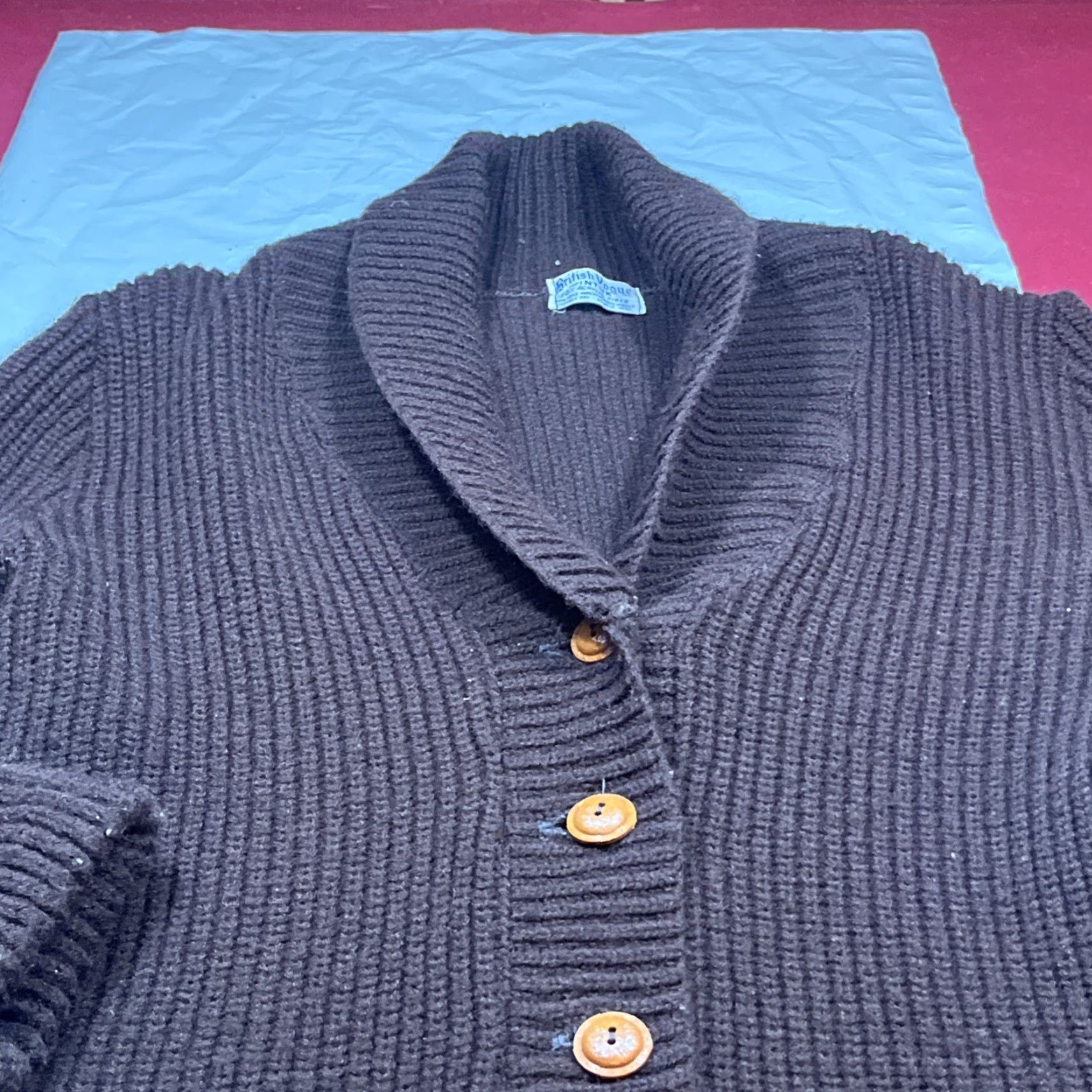 Vogue VINTAGE British Vogue Wintuk Cardigan Brown Chunky Knit - Button Front Pockets Cowl Neck L Womens Sweater Shirt (70’s) Size L / US 10 / IT 46 - 6 Thumbnail