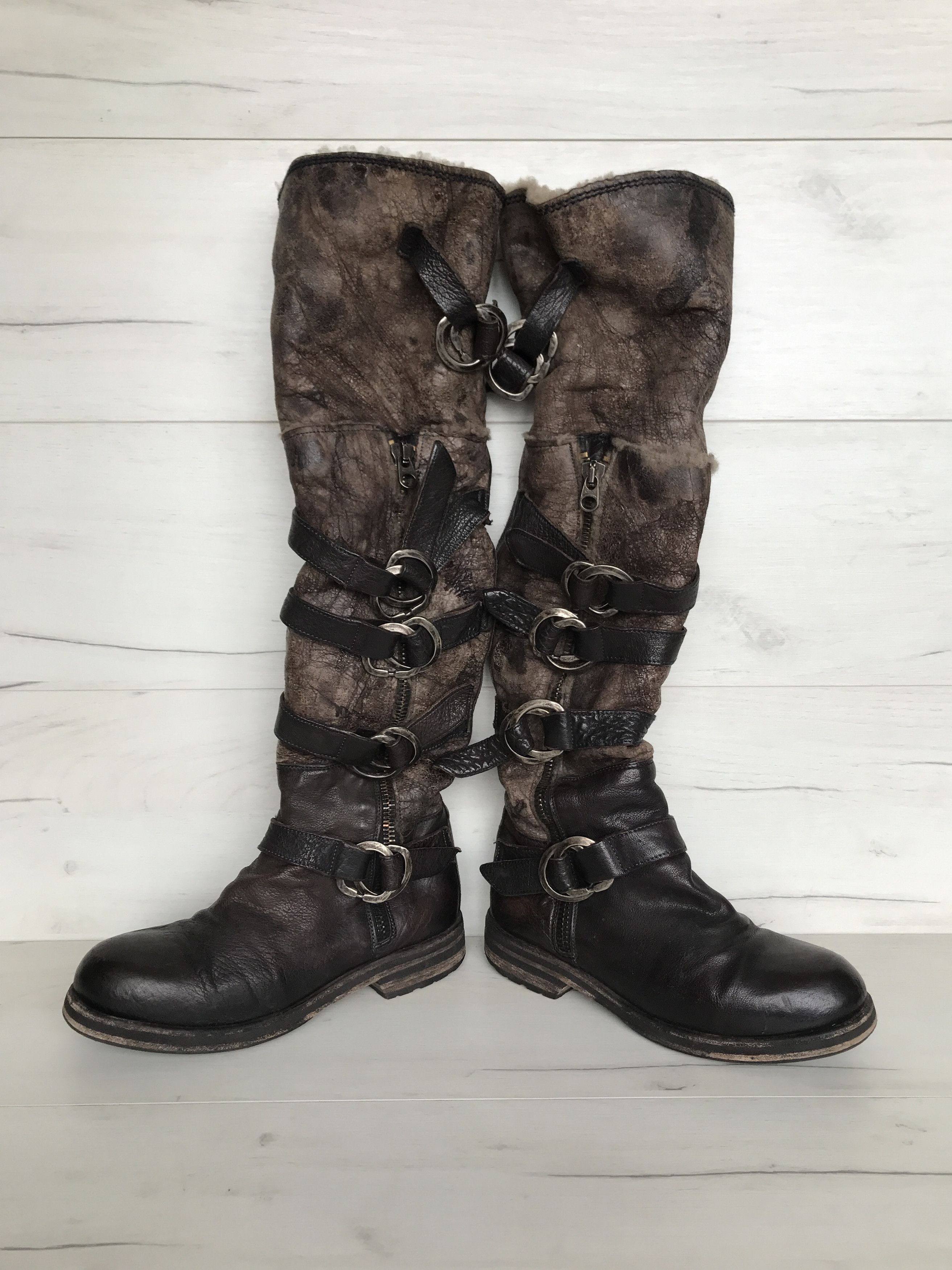 Other NYLO DISTRESSED LEATHER SHEARLING DOUBLE ZIPPER TALL BOOTS Size US 9 / IT 39 - 6 Thumbnail
