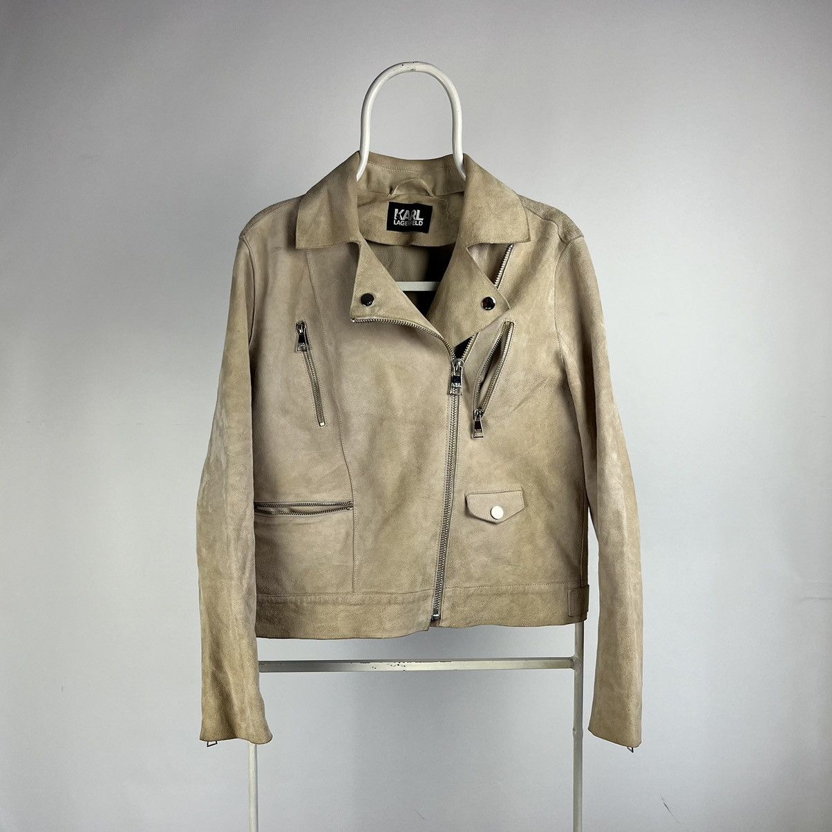 image of Karl Lagerfeld Karl Lagerfield Leather Jacket Size 48 Italy in Beige, Women's