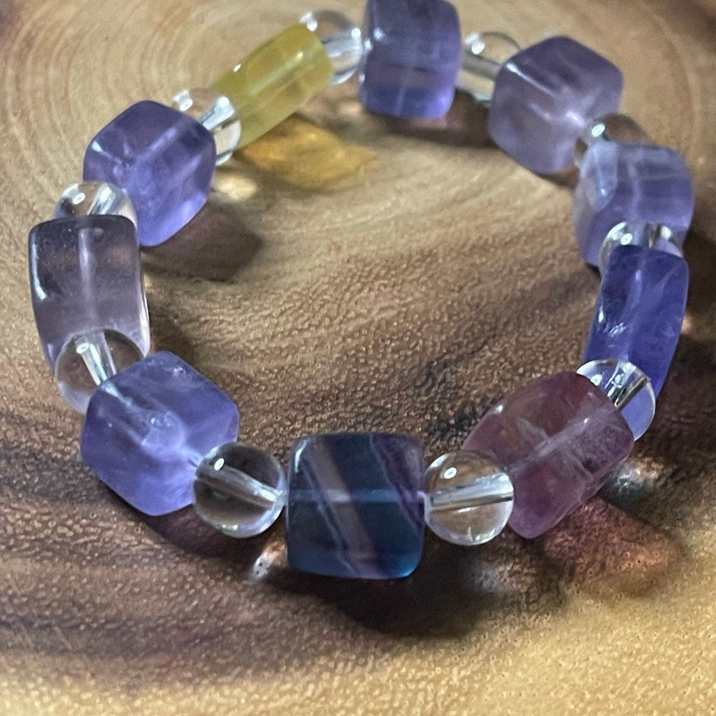 Other Fluorite bracelet striped layers rainbow colors cube stretch 10mm 7.5” natural crystal NEW Size ONE SIZE - 6 Thumbnail