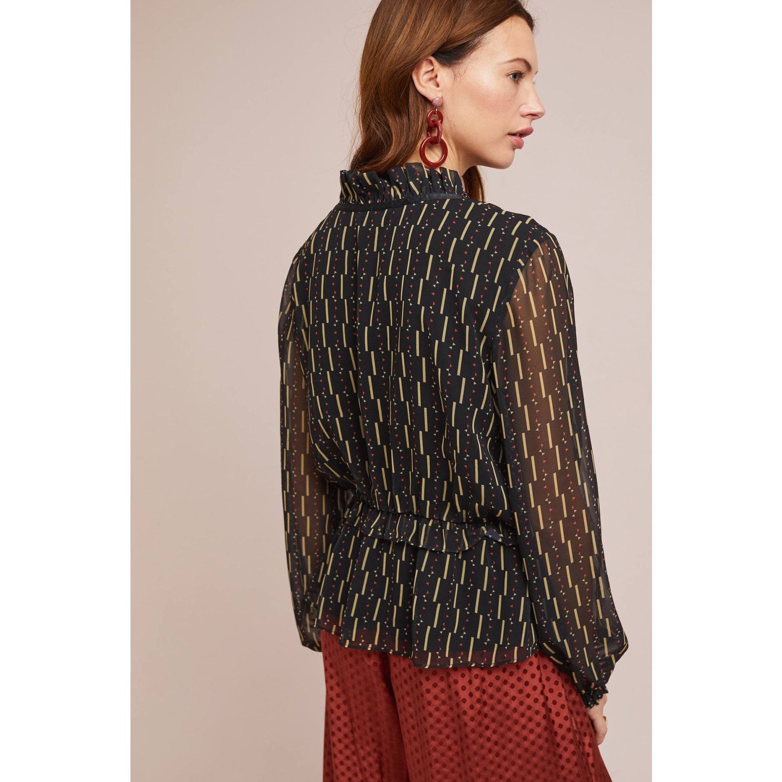 Anthropologie New Anthropologie Kiara Blouse by Laia $148 BLACK Small Geo Size S / US 4 / IT 40 - 4 Thumbnail