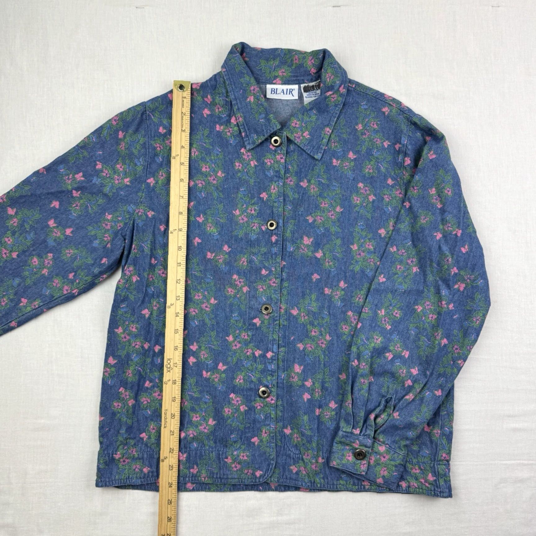 Blair VINTAGE Blair Floral Denim Button-Up Shirt Womens M Blue Cotton 90s Y2K Nature Flower Shirt Womens Medium Size M / US 6-8 / IT 42-44 - 6 Thumbnail