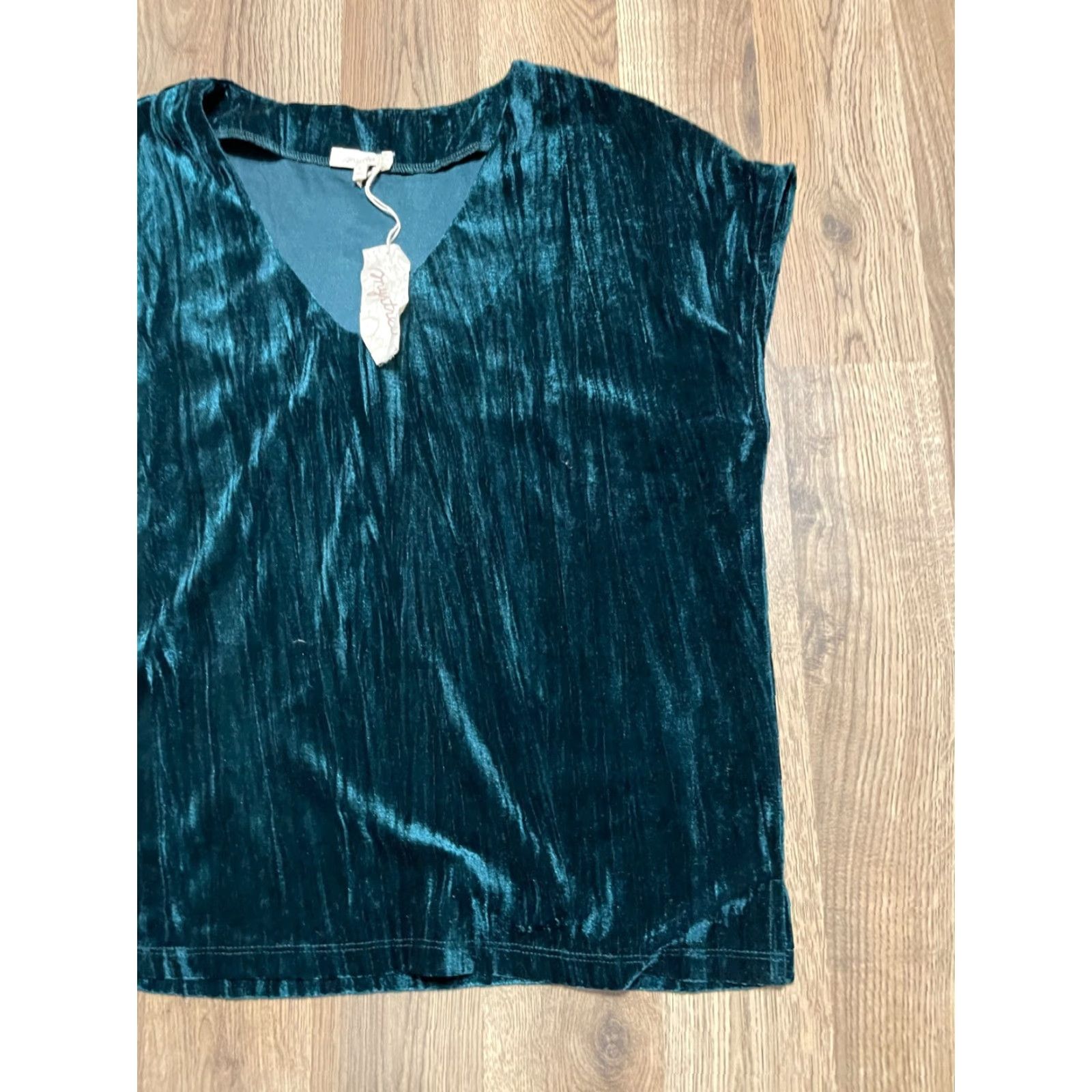 Velvet Mystree Blouse Women L Green Velvet Short Sleeve V-Neck Casual Basic Modern Size L / US 10 / IT 46 - 4 Thumbnail