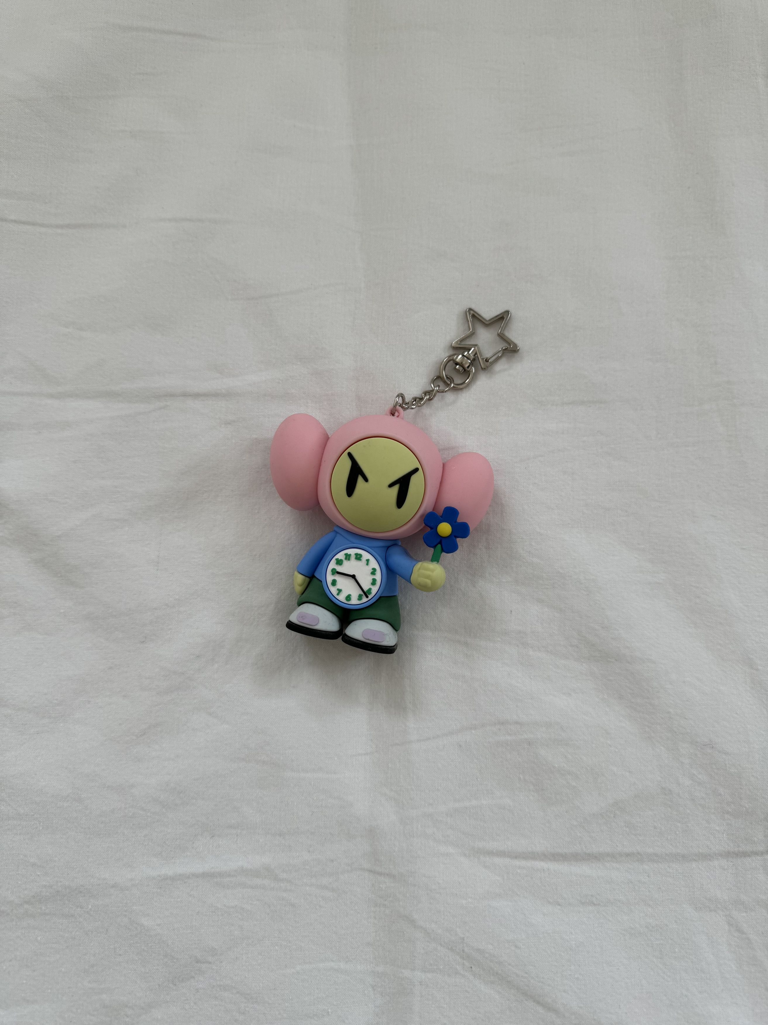 image of New Happy99 Happytime Keychain Figure in Blue Pink Yellow, Women's