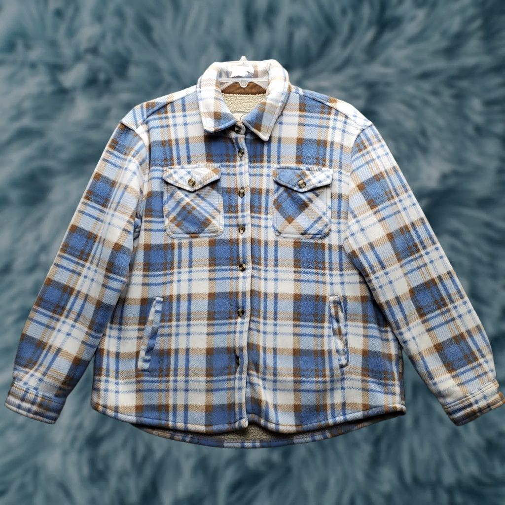 Vintage Sage Collective Womens L Multi Plaid Sherpa Lined Collared Fleece Shacket Size L / US 10 / IT 46 - 1 Thumbnail