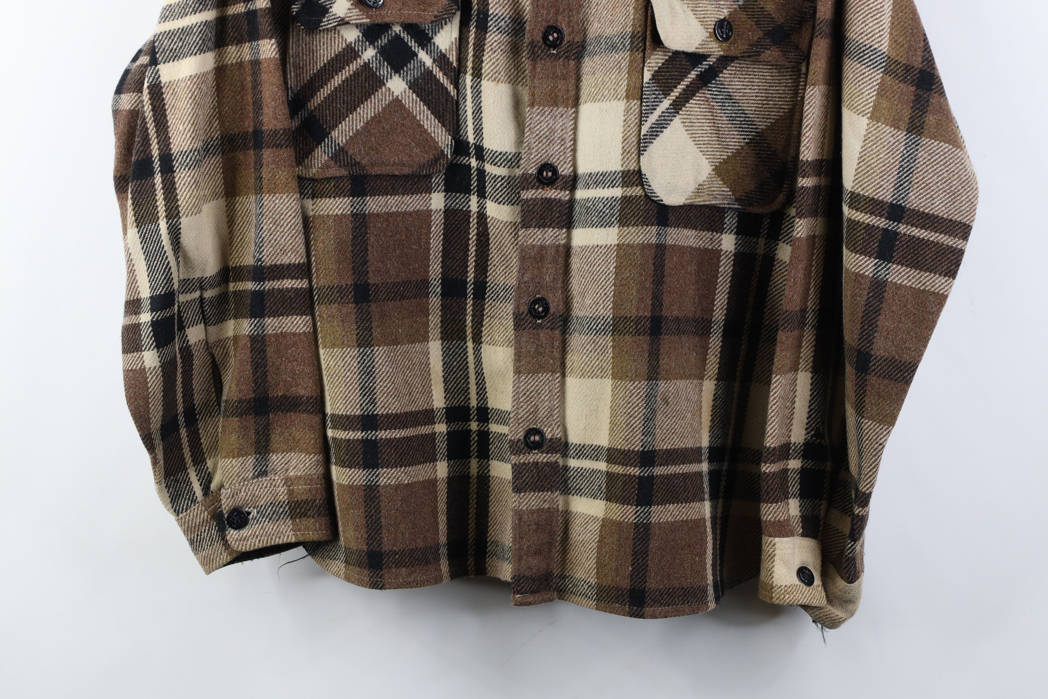 Vintage Vintage 60s Streetwear Wool CPO Shirt Jacket Jac Shirt Plaid Size US L / EU 52-54 / 3 - 3 Thumbnail