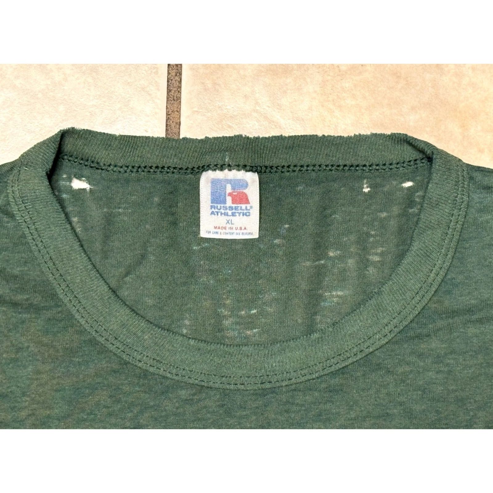 Russell Athletic VINTAGE Don Bosco Prep Ironmen Football Shirt XL Russell Athletic 50/50 Paper Thin Green Crew Neck Short Sleeve Mens 80s Sports School Distressed Size US XL / EU 56 / 4 - 7 Thumbnail