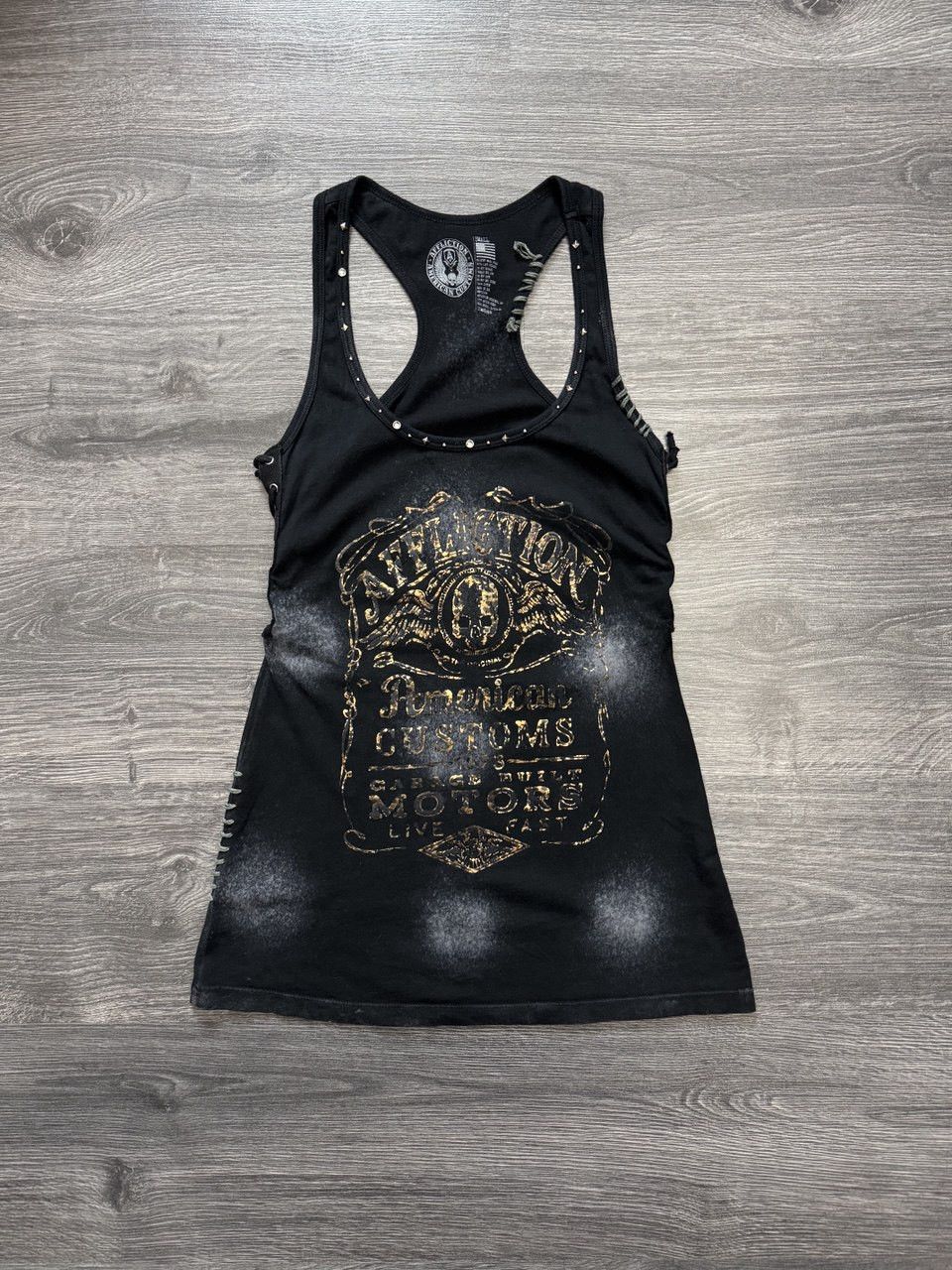 Affliction Vintage Y2K Affliction Rhinestone Lace-Up Grunge Tank Top Size S / US 4 / IT 40 - 1 Thumbnail