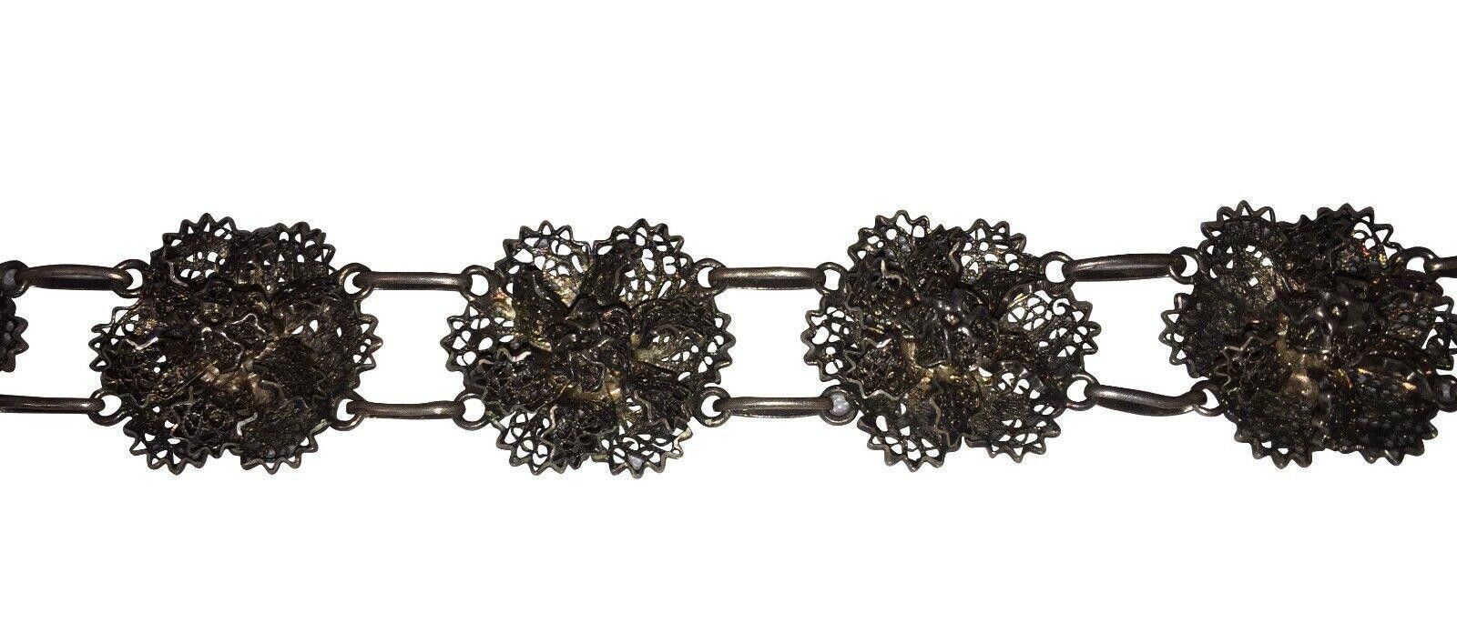 Designer Spanish Sterling Filigree Flower Bracelet Size ONE SIZE - 2 Thumbnail