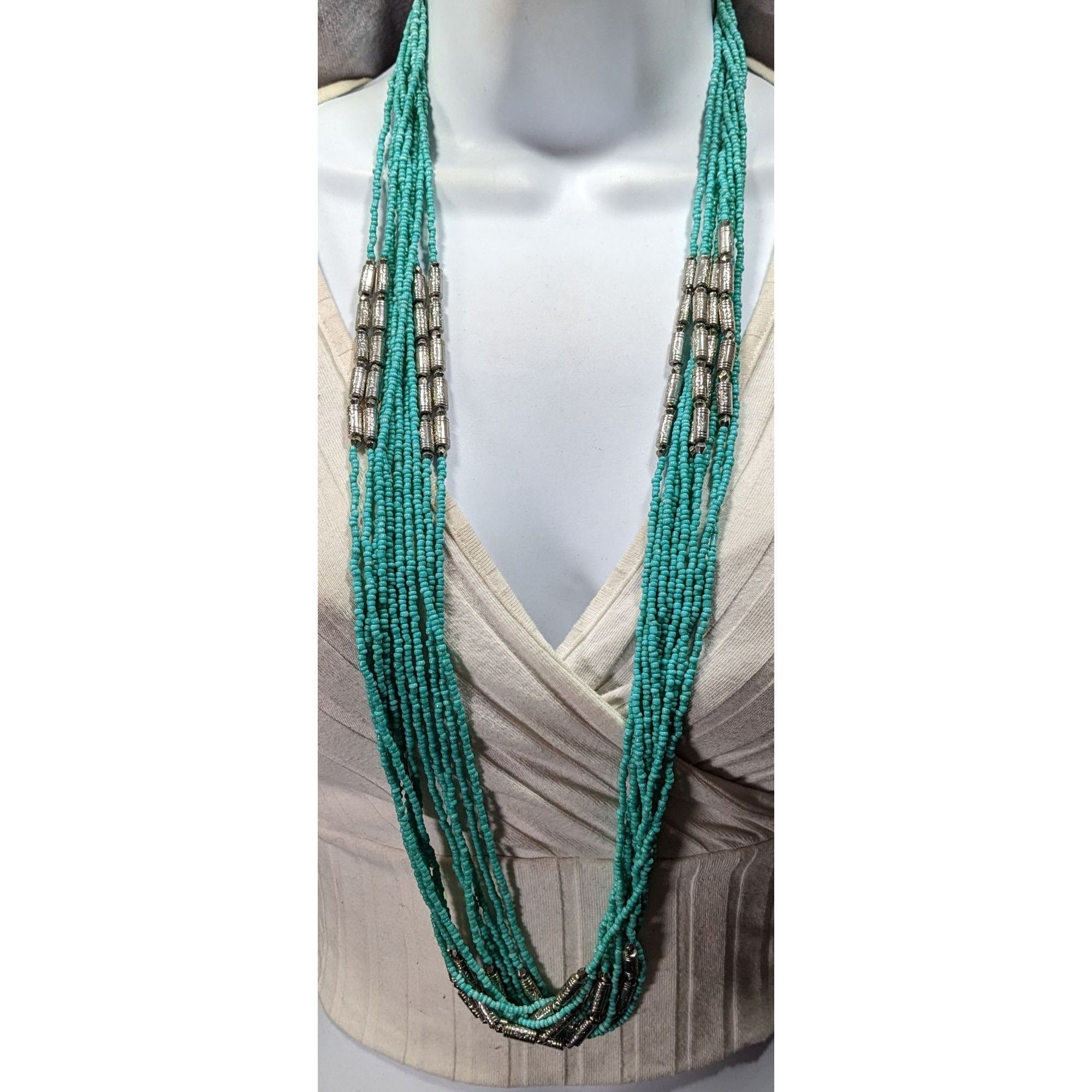 Other Southwestern Layered Beaded Blue And Silver Tone Glass And M Size ONE SIZE - 3 Thumbnail
