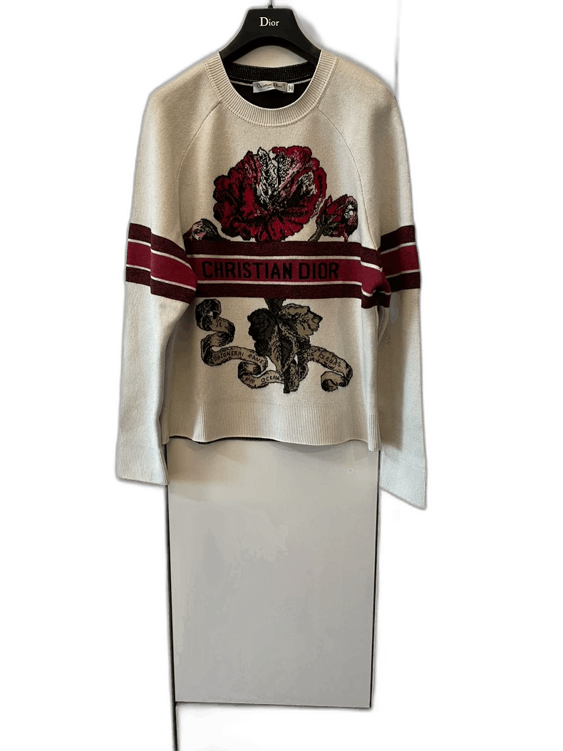 Dior Christian Dior Wool Sweater with Floral Design Size S / US 4 / IT 40 - 1 Thumbnail