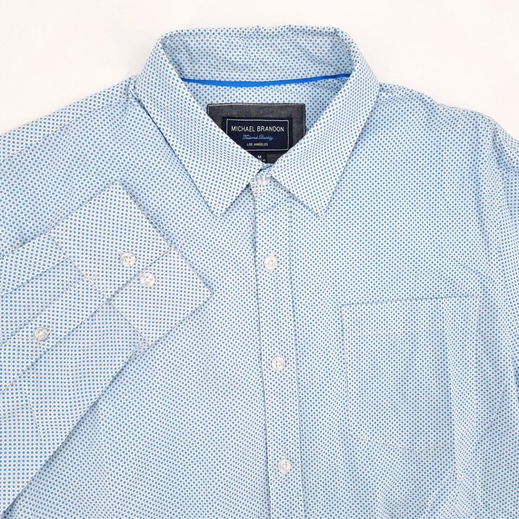 Vintage Michael Brandon Button-Down Shirt Mens M Cotton Blue White Micro Dot Long Slv Size US M / EU 48-50 / 2 - 2 Thumbnail