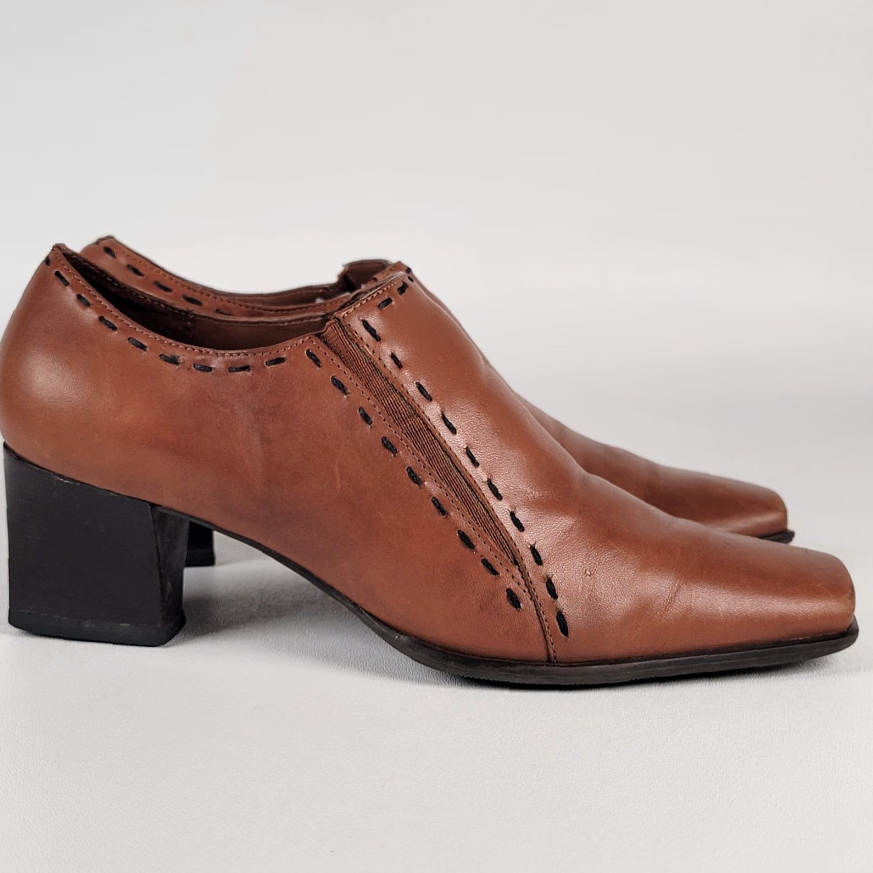 Worthington Worthington Heeled Bootie Shoe Women's 7.5 Leather Brown Square Toe Slip On Block Heel Mid Calf Ankle Bootie Modern Casual Business Size US 8 / IT 38 - 2 Thumbnail