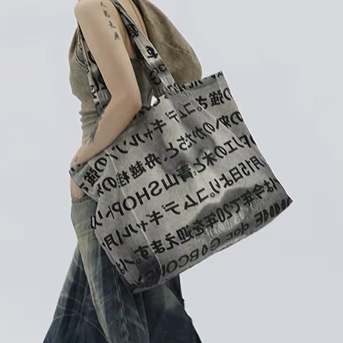 Japanese Brand Utility grunge y2k Japanese letters washed tote bag Size ONE SIZE - 1 Thumbnail