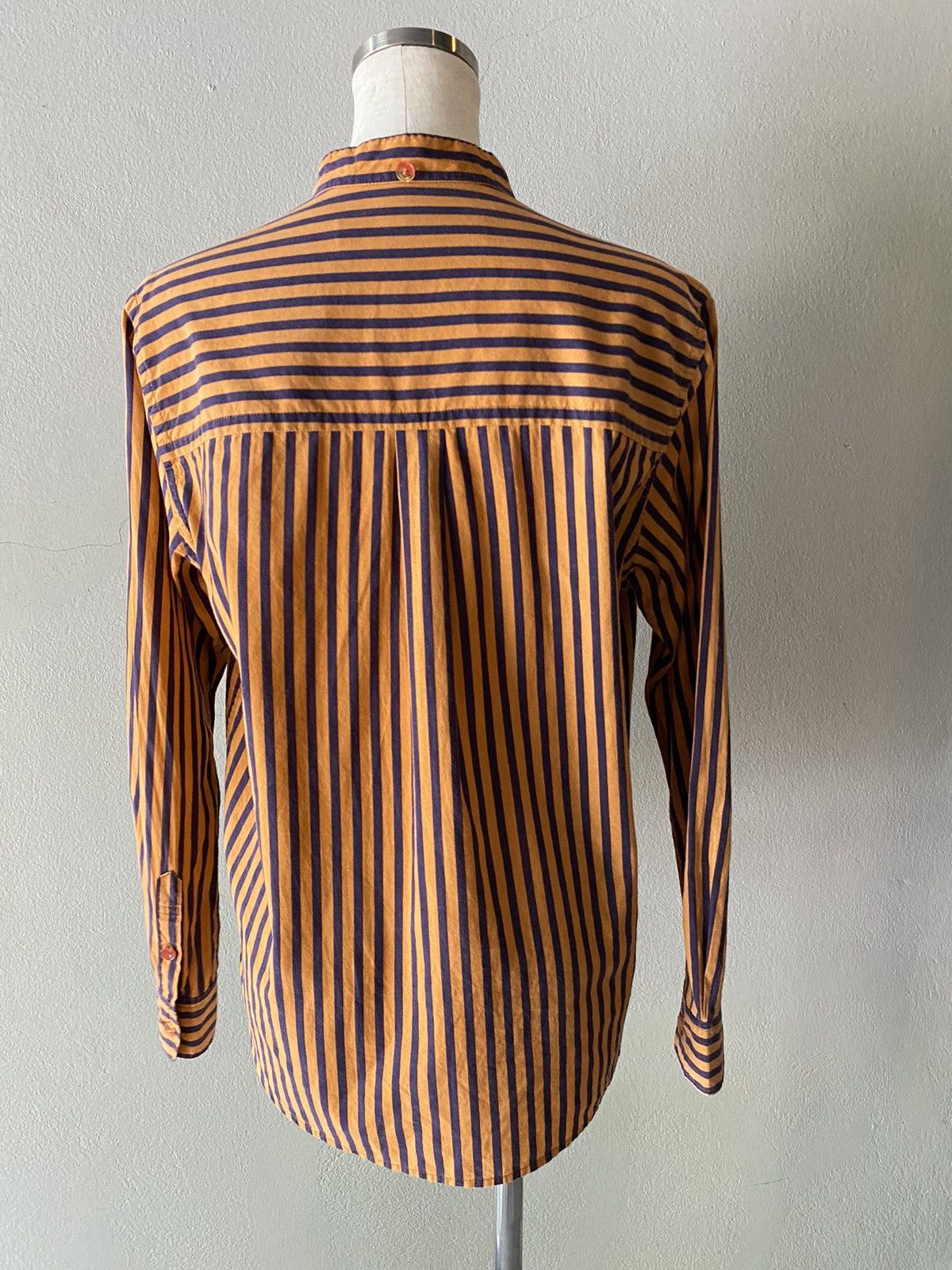 mercibeaucoup mercibeaucoup Orange & Navy Striped Mandarin Collar Shirt Size M / US 6-8 / IT 42-44 - 4 Thumbnail