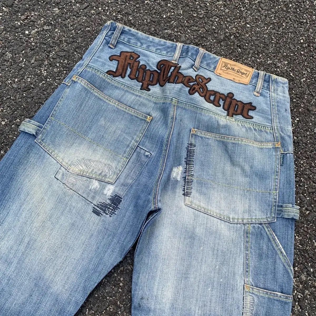 Japanese Brand Vintage Flip The Script Denim Baggy Hip Hop Jeans Pants Size US 35 - 15 Thumbnail