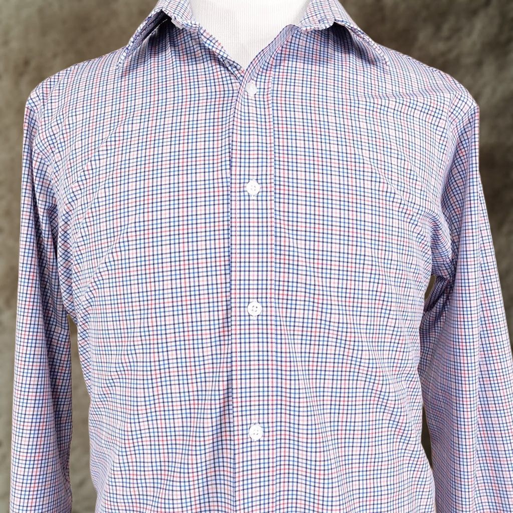 Lands' End Lands' End Dress Shirt Blue Check Regular Fit Long Sleeve Button Front 16-16.5 34/35 Mens Large MultiColor Casual Business Regular Mens Size 42R - 1 Thumbnail
