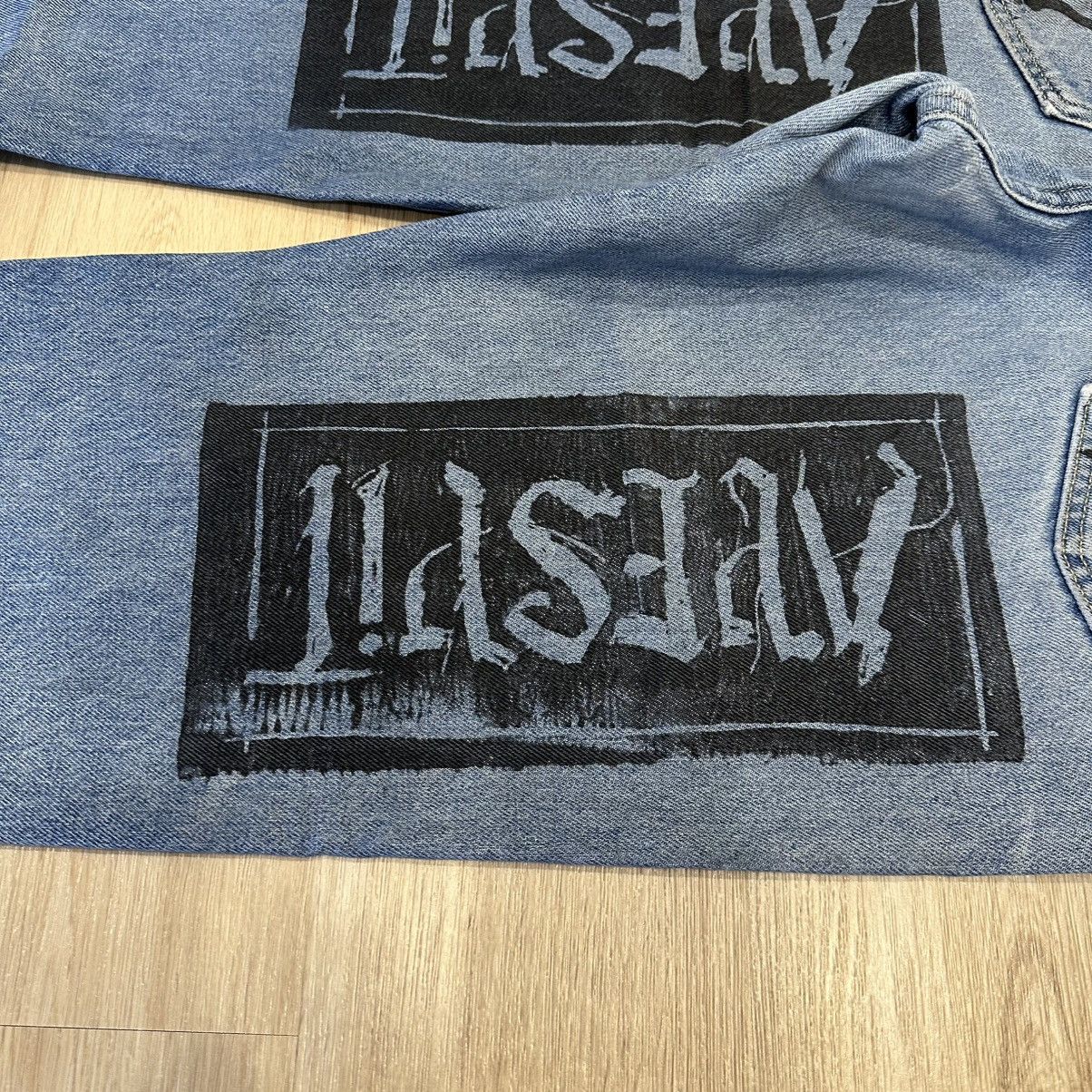 Lee Custom 1of1 Denim Jeans Ape Spit Y2K 36x32 Size US 36 / EU 52 - 17 Thumbnail