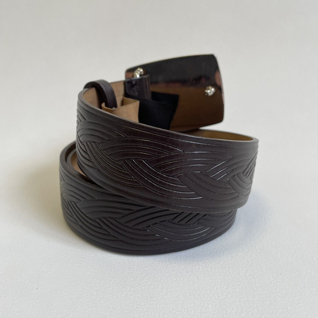 Prada Mid 2000s Western Plaque Buckle Belt Size 30 - 7 Thumbnail