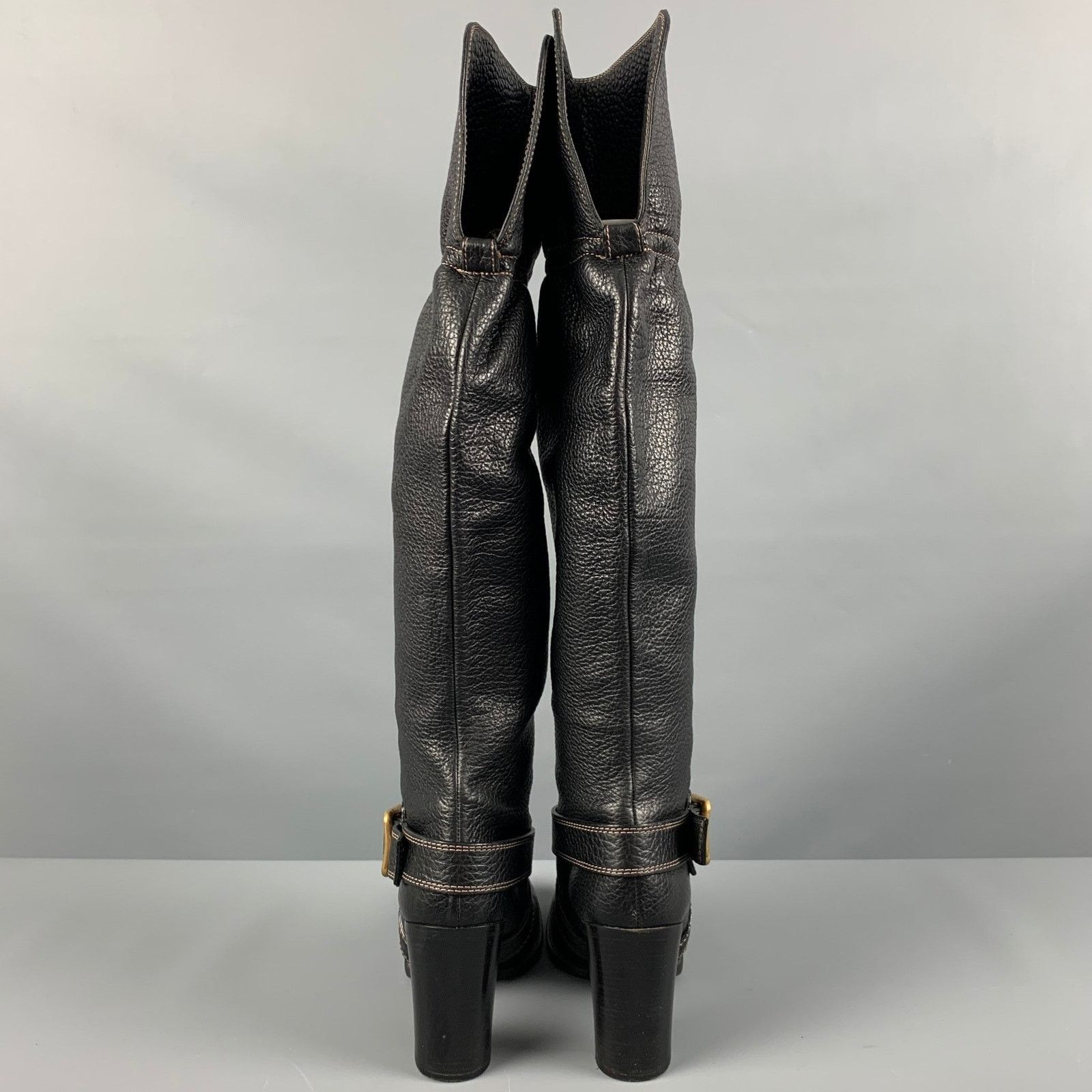 Dolce & Gabbana DOLCE & GABBANA Black Leather Pebble Grain Ankle Strap Boots Size US 10 / IT 40 - 3 Thumbnail