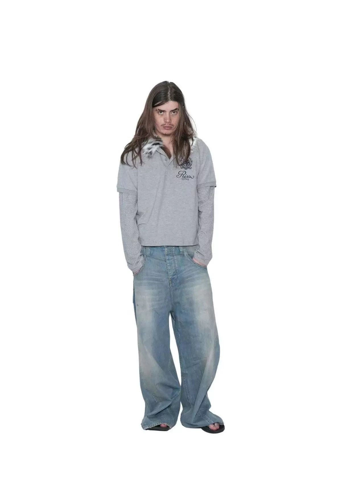 PROTOCOL INDEX FUR COLLAR LAYERED POLO SHIRTS-MELANGE GREY