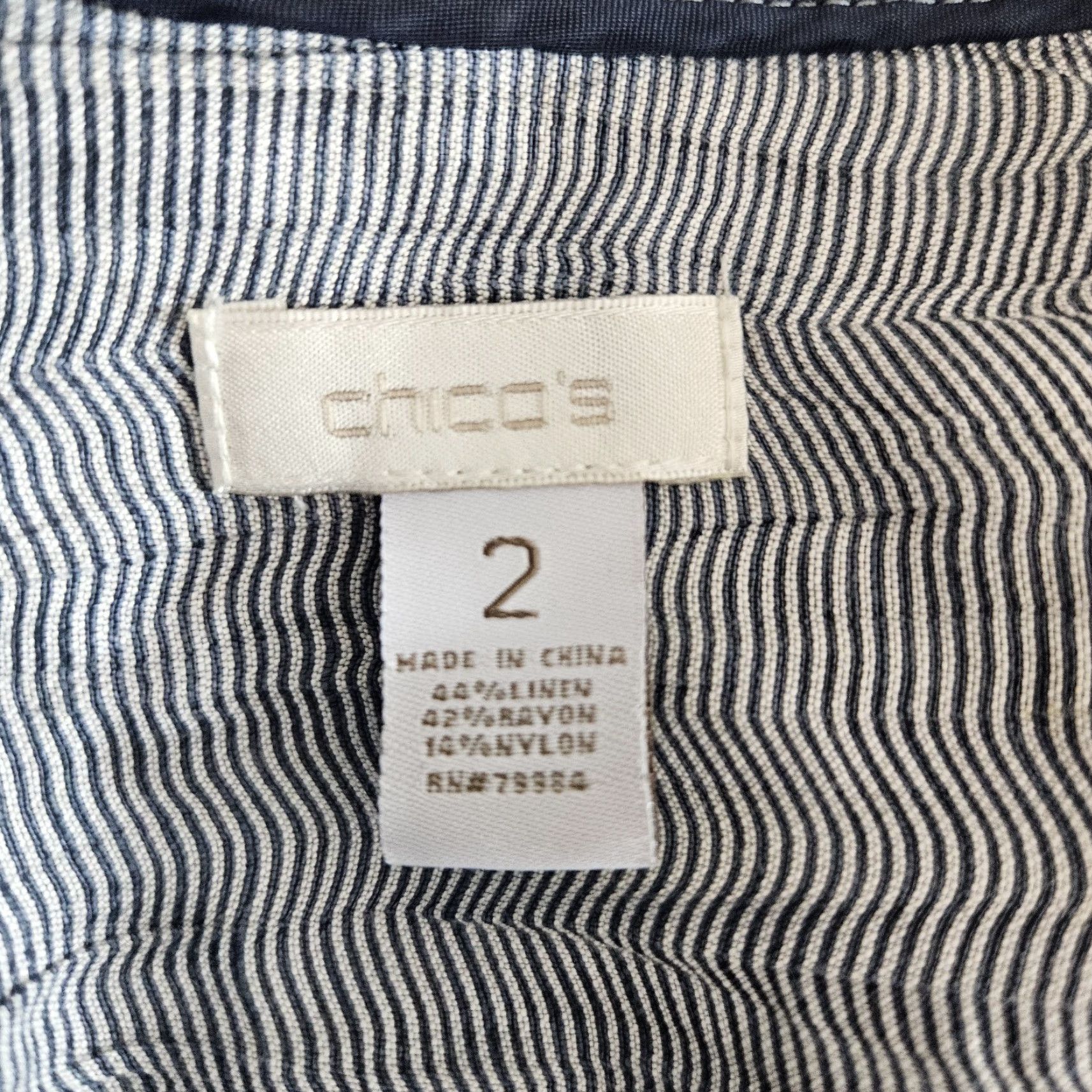 Vintage Chico's Women's Open Front Jacket L Gray Striped Linen Blend Ruffle Jacket Size L / US 10 / IT 46 - 4 Thumbnail