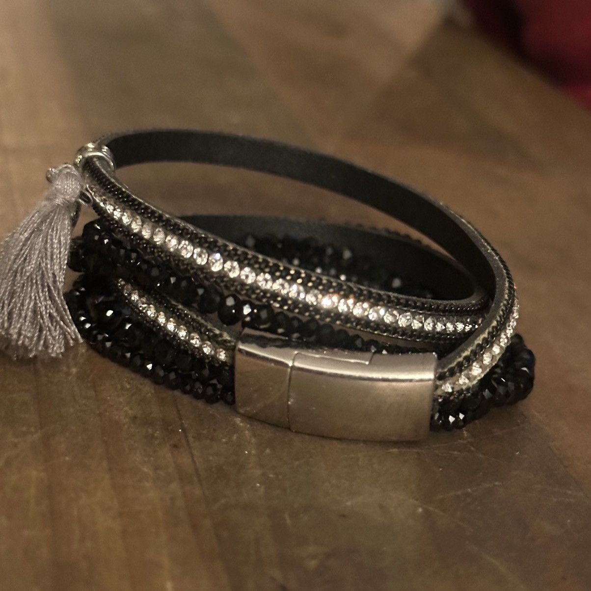 Other Black rhinestone leather wrap bracelet with tassel Size ONE SIZE - 6 Thumbnail