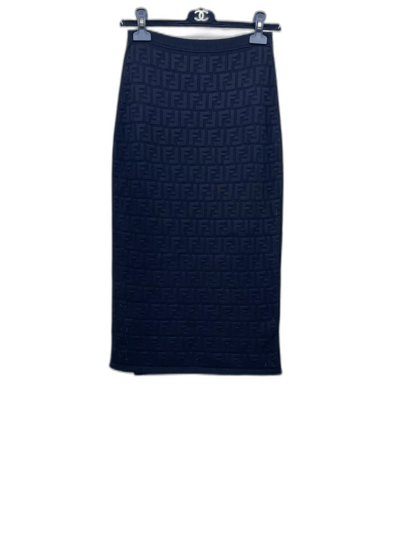 Fendi Fendi Black Logo Knit Midi Skirt Size 40" / US 18 - 1 Thumbnail