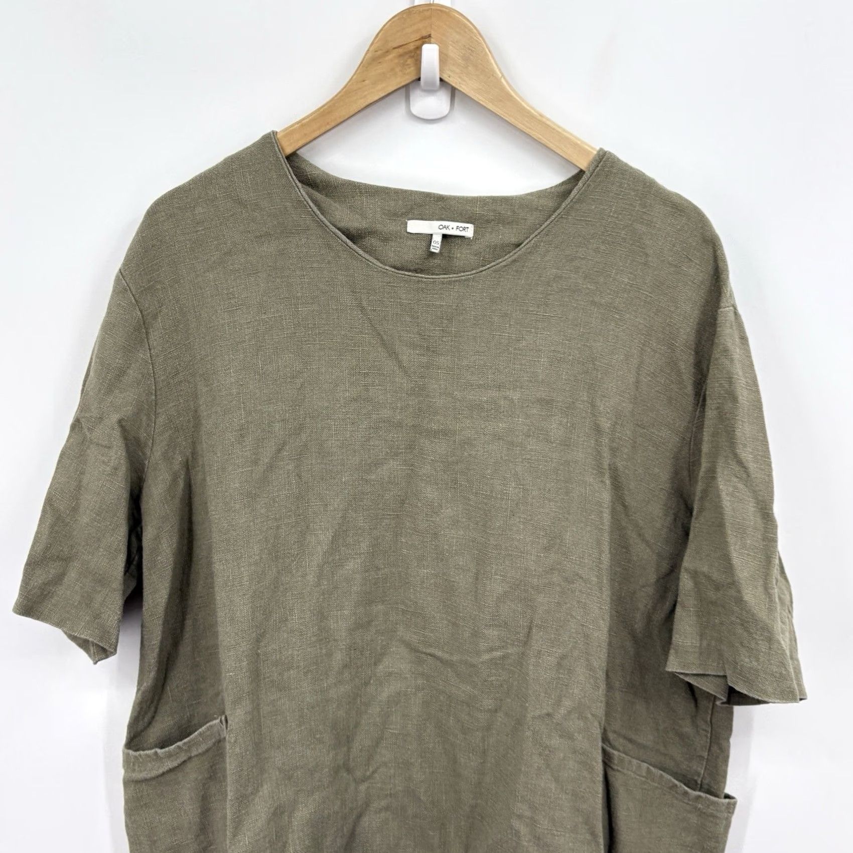 Vintage Oak Fort Linen Kaftan Dress Women One Size Lagenlook Oversized Scandi Minimalist Shirt Dress Green Size ONE SIZE - 6 Thumbnail