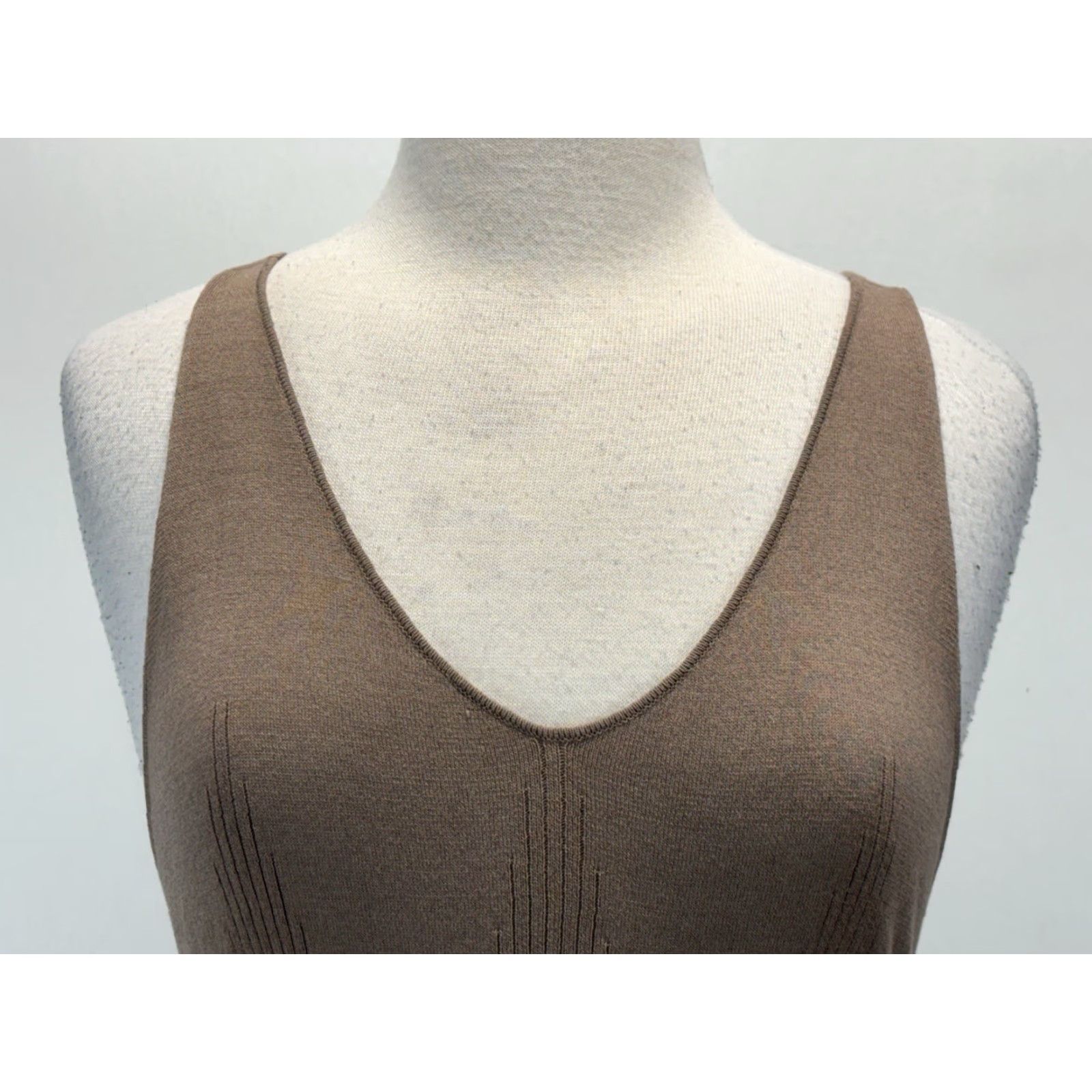 Zara Zara Knit Midi Dress Women Adult XL Taupe Tank Sleeveless Fringe V-Neck Stretch Size XL / US 12-14 / IT 48-50 - 5 Thumbnail