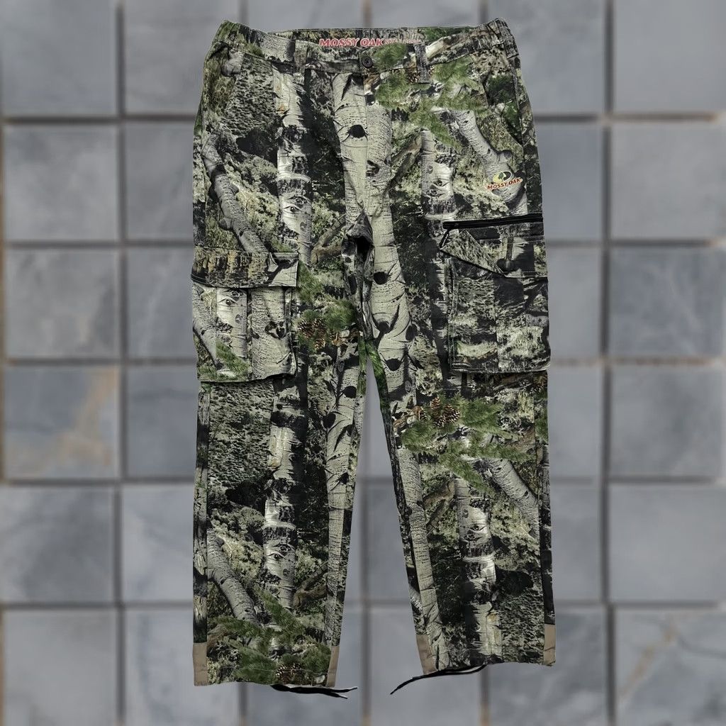 Vintage Mossy Oak Mens Cargo Pants Jeans 36x32 Camouflage Green Cotton Polyester Spandex Front Flat Cargo Pockets Regular Inseam 32" Mossy Oak Size US 33 - 1 Thumbnail