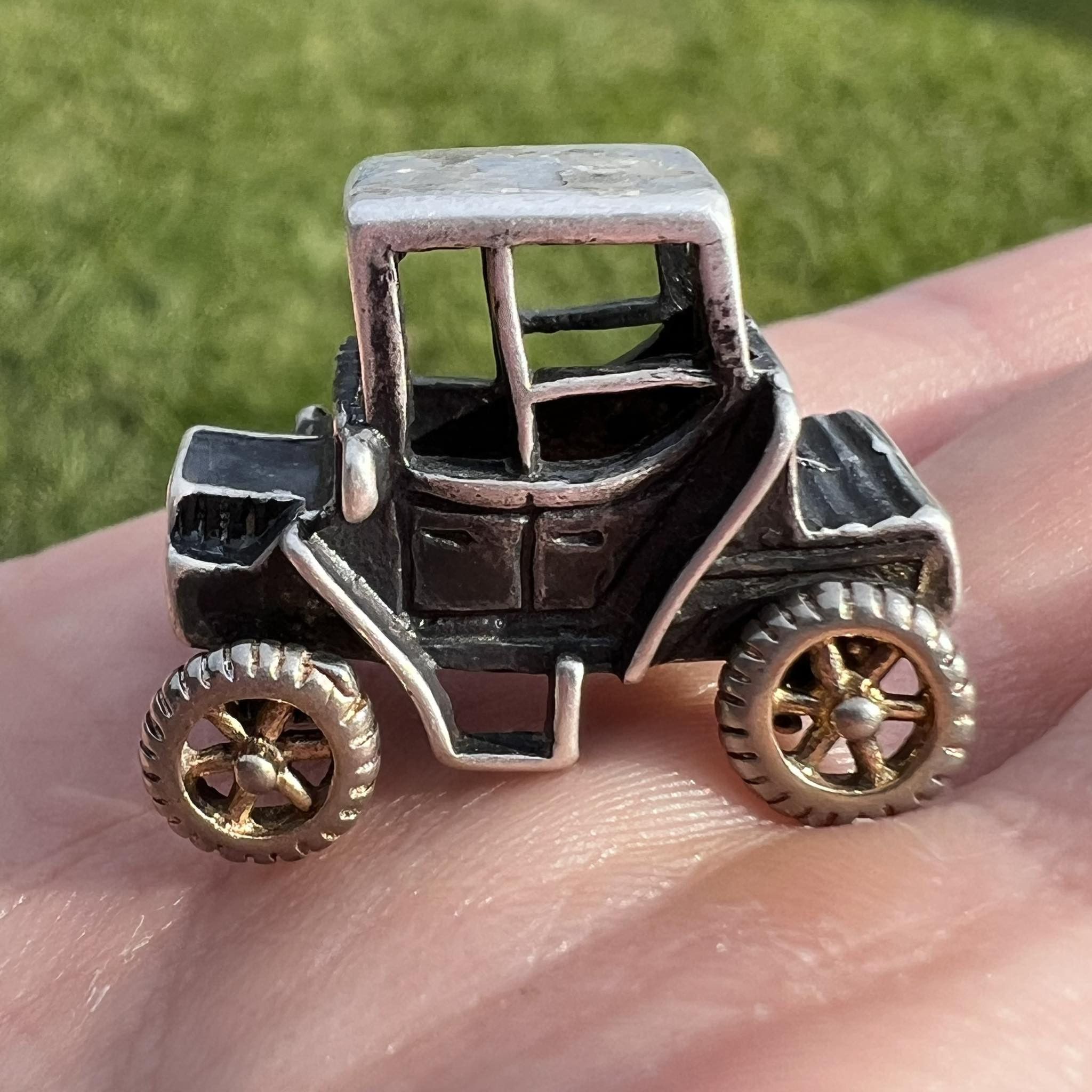 Vintage Miniature Silver 800 Figure Car Brougham Italy