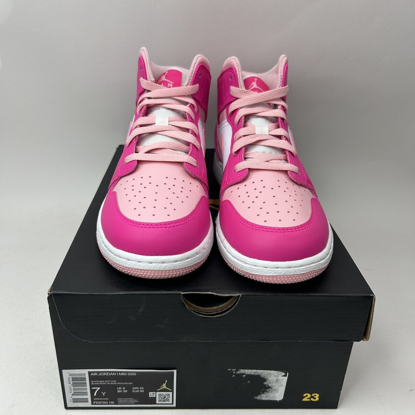 Nike Nike Air Jordan 1 Mid GS “Fierce Pink/Barbie” 2023 Size US 8.5 / IT 38.5 - 2 Thumbnail