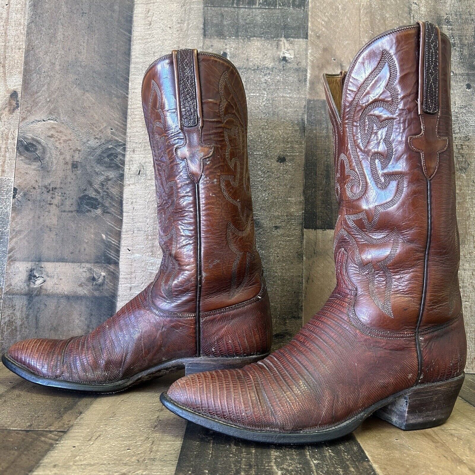 image of Lucchese Teju Lizard Cowboy Boots Mens 7.5 D in Brown