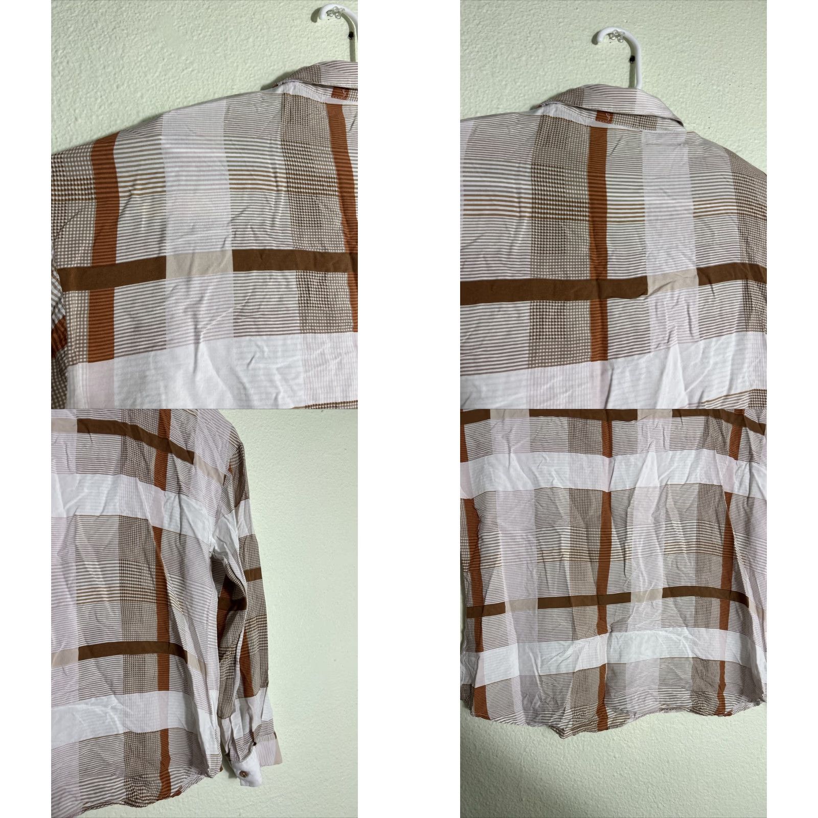 BKE BKE Buckle Females Long Sleeve Button-Up Top Striped Brown White Rayon L Womens Shirt Size L / US 10 / IT 46 - 9 Thumbnail