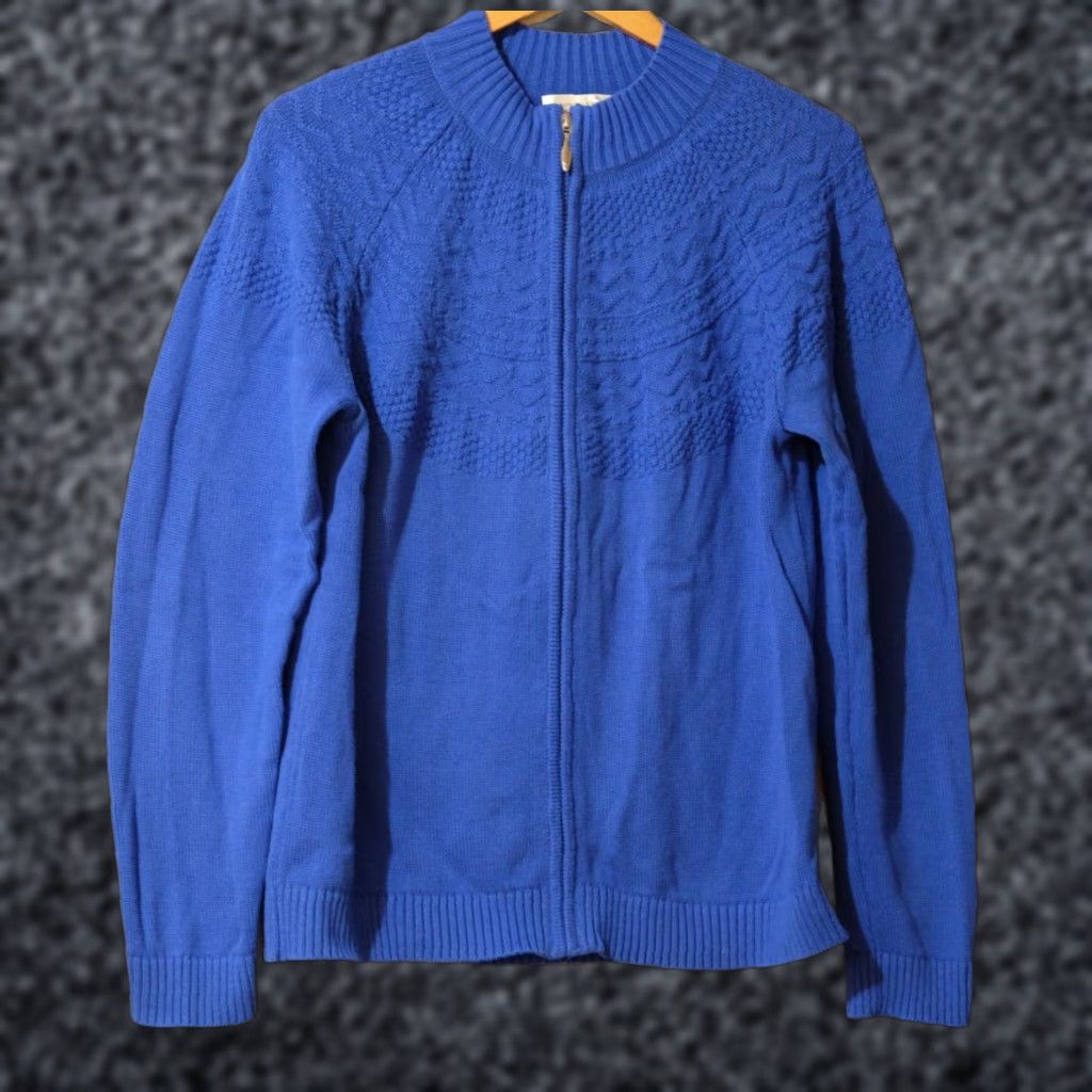 Vintage Christopher & Banks Zip Up Sweater Women's L Royal Blue Knit Full Zip Lightweight 100% Cotton Casual Autumn Winter Fall Men's? Size L / US 10 / IT 46 - 1 Thumbnail