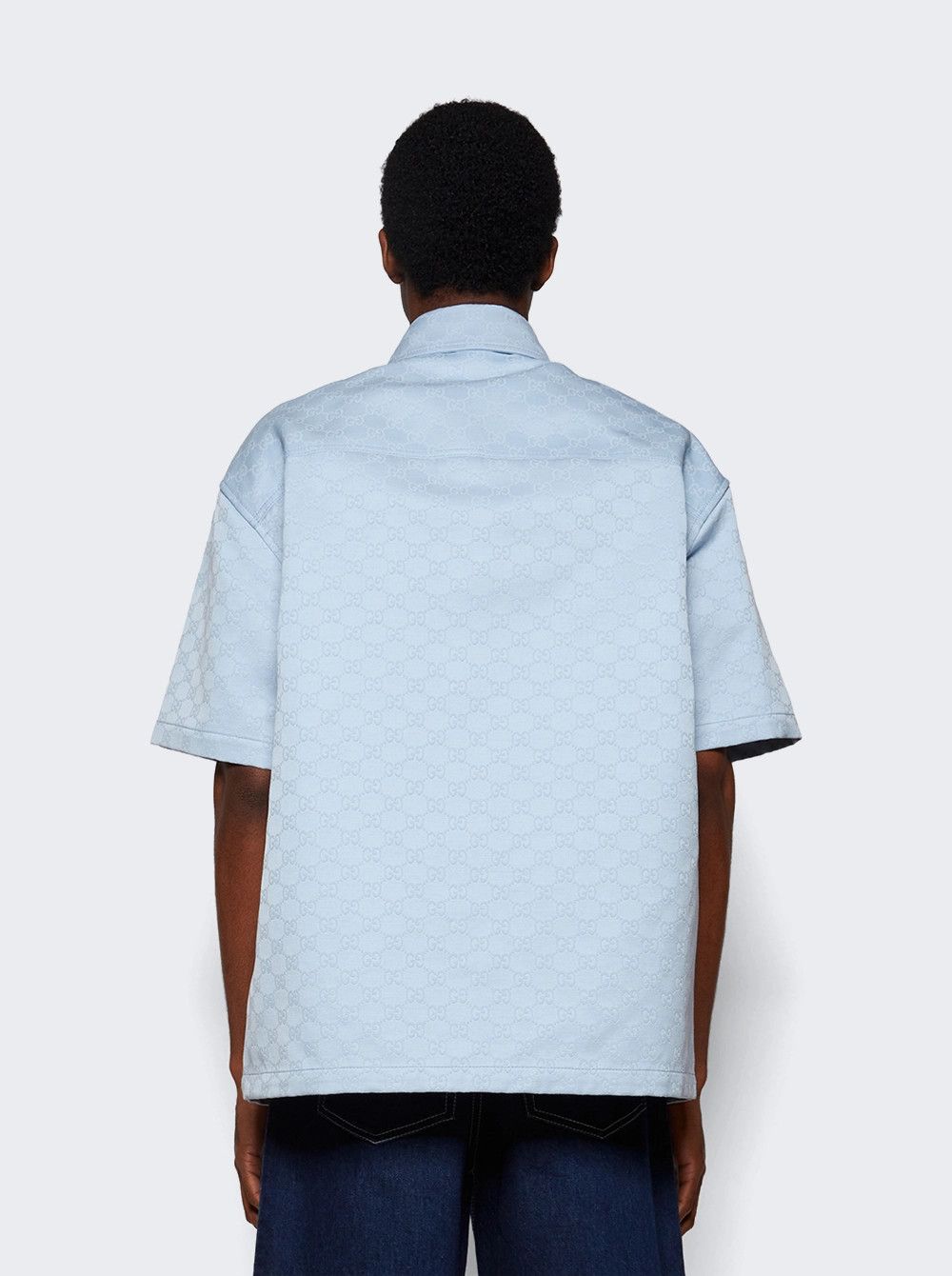 Gucci o1la5ras0426 Oversize GG Cotton Shirt in Blue Size US M / EU 48-50 / 2 - 4 Thumbnail