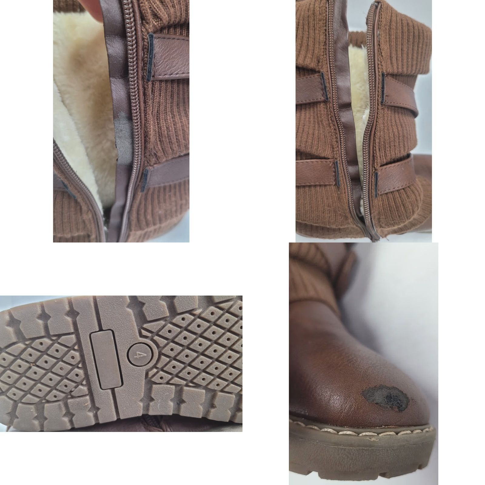 Vintage Dream Pairs Women's 4 Brown Slouch Boots Faux Fur Lined Side Zipper Buckles Size US 4 / IT 34 - 9 Thumbnail