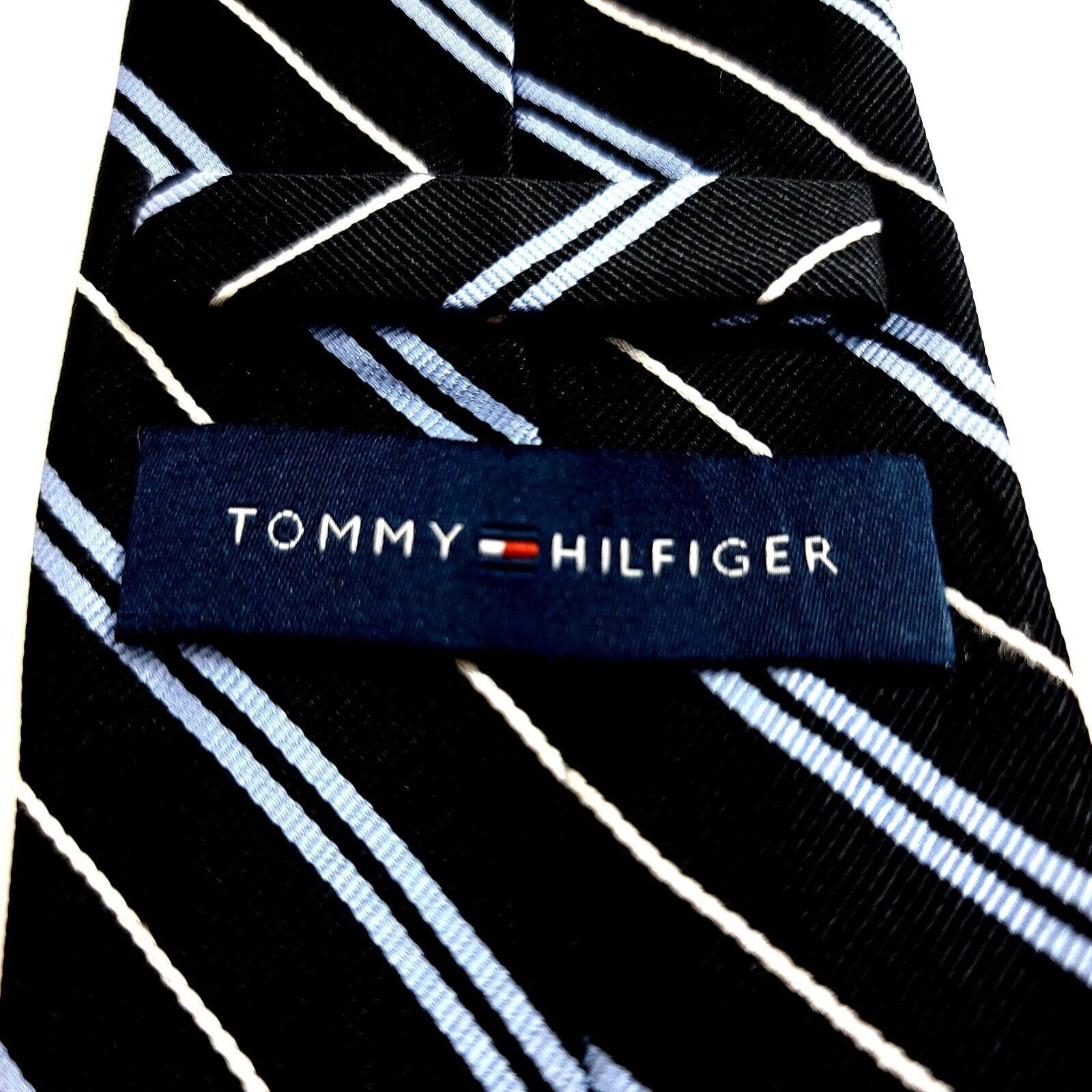 Tommy Hilfiger Tommy Hilfiger Woven Black Blue Striped Silk Tie Size ONE SIZE - 3 Thumbnail