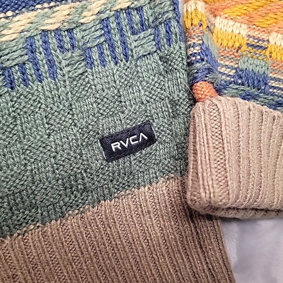 RVCA RVCA Cardigan Sweater Mens Medium Green Geometric 3D Knit Ribbed V-neck Button Size US M / EU 48-50 / 2 - 3 Thumbnail