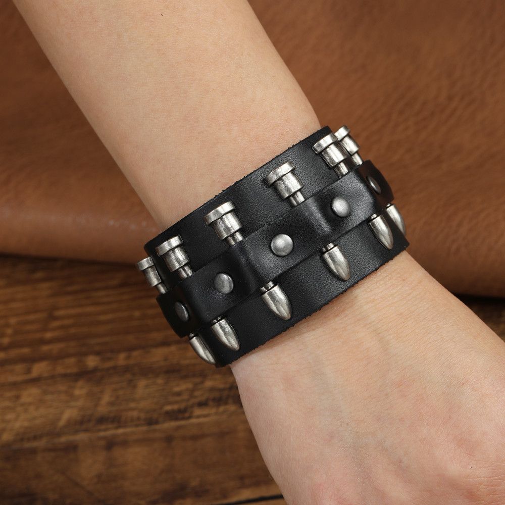 Jewelry × Vintage 23cm Handmade Genuine Cuff Wide Leather Bracelet Size ONE SIZE - 5 Thumbnail
