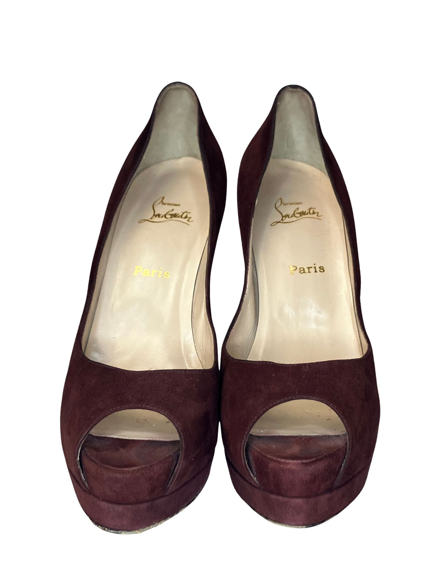Christian Louboutin Christian Louboutin Burgundy Suede Peep Toe Platform Heels Size US 10 / IT 40 - 3 Thumbnail